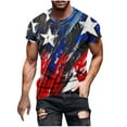 thumbnail image 1 of Men's 4th of July Patriotic Crew Neck T-Shirt - American Flag Print Short Sleeve Blouse, Red White Blue Stars Freedom Tee for Walking, Running & Independence Day Celebrations, 1 of 5