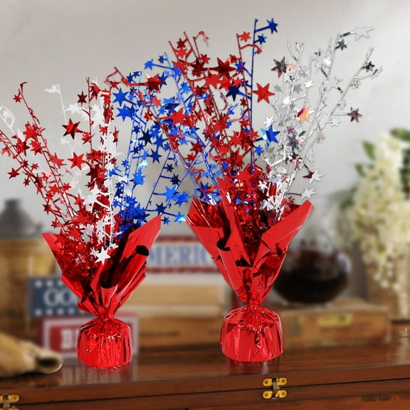 4th of July Patriotic Star Centerpieces Red & Blue ,4th of July Decorations,12 Inch Red White and Blue Metallic Foil Spray Star for Table Centerpiece,Patriotic Decorations,Independence Day Star