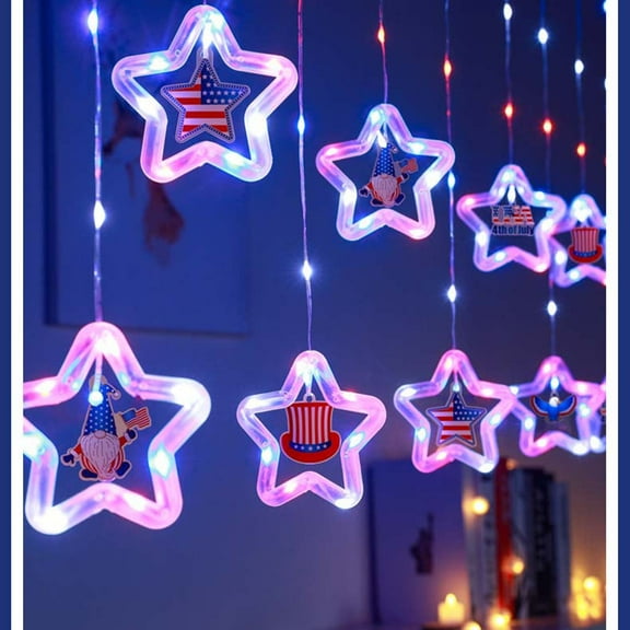 4th of July Patriotic Star Icicle Lights,Red White and Blue Curtain String,11.5ft 118LED Waterproof 8 Modes with Timer Connectable Independence Day Decorations Window Lights for Outdoor Indoor