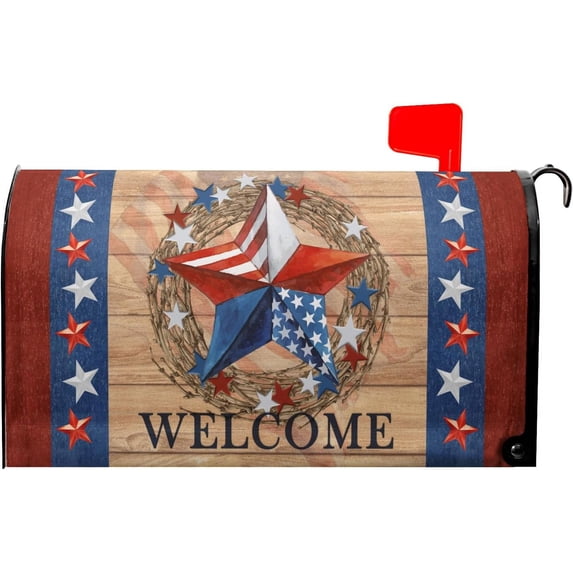 4th of July Patriotic Star Mailbox Covers Magnetic Large Size 21"X25.5" American Flag Mailbox Cover Memorial Day Red White Blue Decorative Magnetic Mailbox Covers Letter Box Cover Wrap for Outside