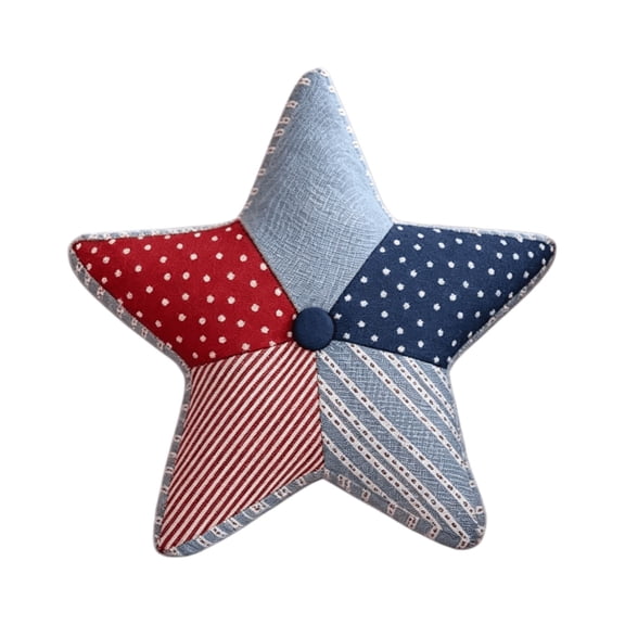 4th of July Patriotic Star Throw Pillow,14" Patchwork Red White Blue Cushion with Polka Dot & Stripes,Independence Day Pillow for Sofa,Couch,Patio,Holiday Party Decor