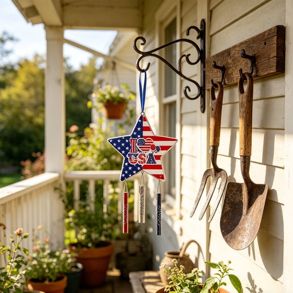 4th Of July Patriotic Star Wind Chime 250th Anniversary Patriotic Hanging Ornament Red White Blue Paper & Hanging Wind Bell for Home Porch Garden Yard Independence Day Decor(C)