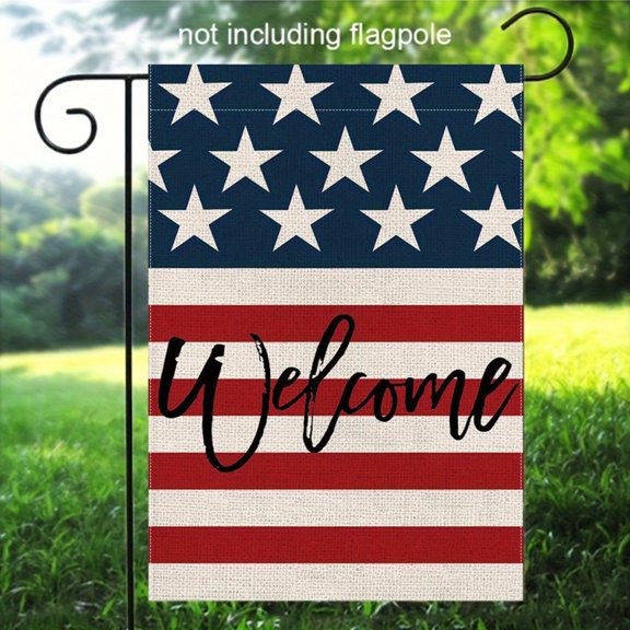 4th of July Patriotic Stars and Stripes Welcome Garden Flag, 1pc, 12 x 18 Inch, flagpole not included, Waterproof Fade Resistant, Summer Farmhouse Holiday Home Yard Outdoor Decoration