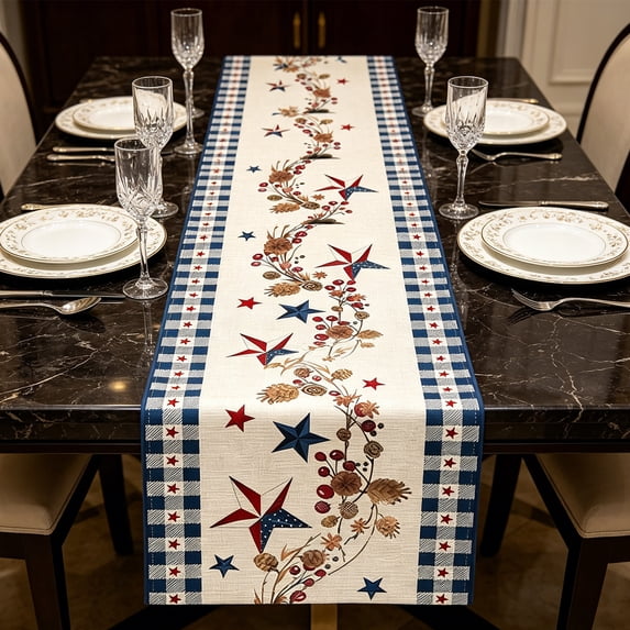 4th of July Patriotic Table Runner, America Flag Stars Stripe Patriotic Table Runner, Memorial Day Independence Day Vintage Kitchen Dining Home Party Decor Supply, 183 x 33 CM