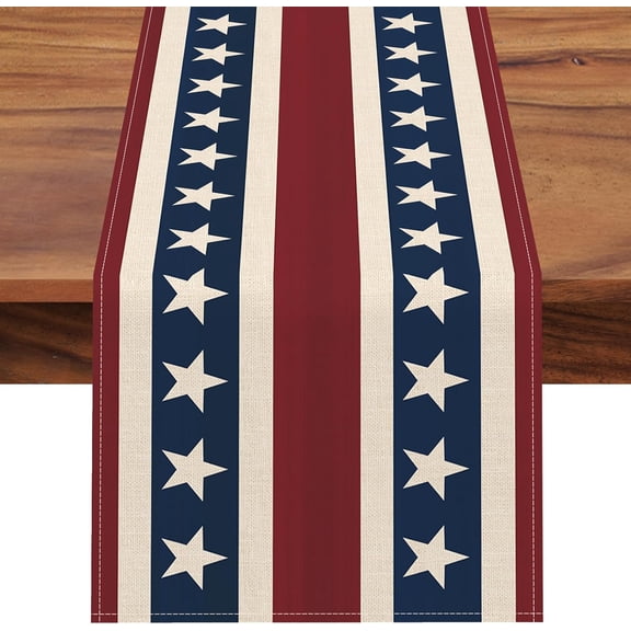 4th of July Patriotic Table Runner, America Stars Stripes Kitchen Dining Table Decor, American USA Burlap Home Decoration Indoor Outdoor Party Supply 13 x 48 Inches