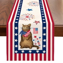 4th of July Patriotic Table Runner, American Flag Theme 100% Flax Linen Indoor Outdoor Kitchen Dining Table Decor, Holiday Centerpiece for Home Party Decorations A