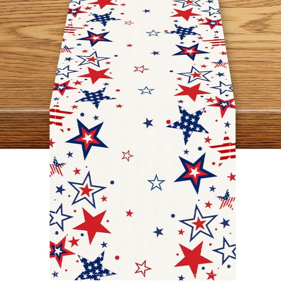 4th of July Patriotic Table Runner, Independence Day 250th Anniversary Tablecloth Decor, 13x47 Inch Linen Look Red White Blue Table Decor for Adult Home Party and Dining Room