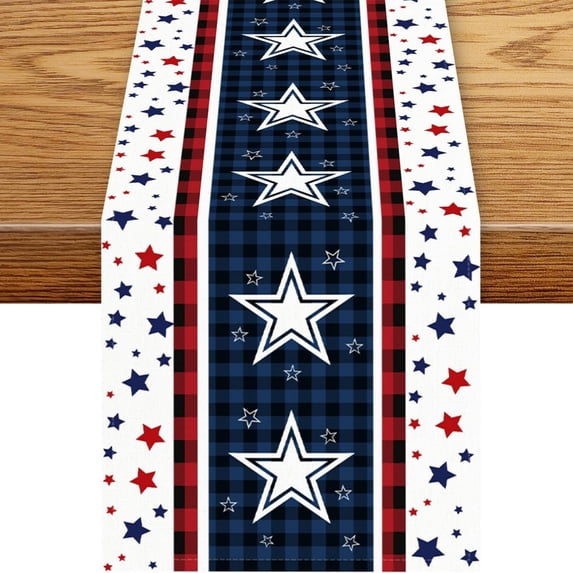 4th of July Patriotic Table Runner, Independence Day 250th Anniversary Tablecloth Decor, 13x47 Inch Linen Look Red White Blue Table Decor for Adult Home Party and Dining Room