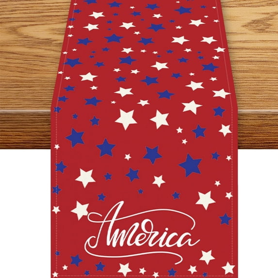 4th of July Patriotic Table Runner, Independence Day 250th Anniversary Tablecloth Decor, 13x47 Inch Linen Look Red White Blue Table Decor for Adult Home Party and Dining Room