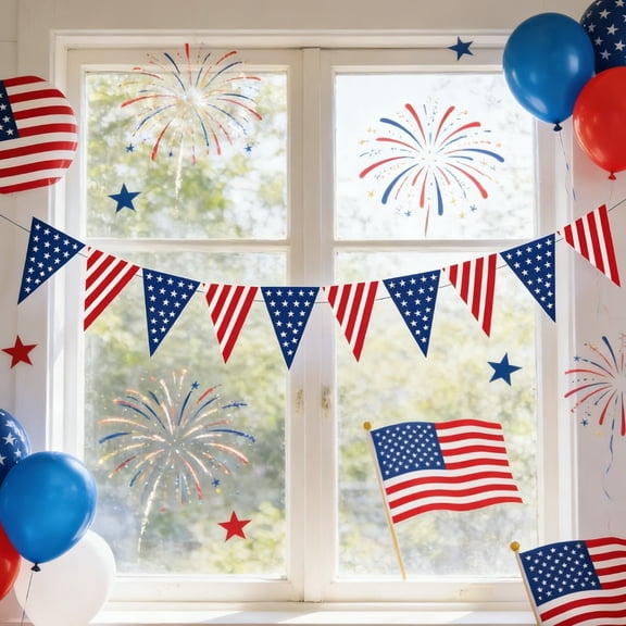4th of July Patriotic Triangle Bunting Banner, 10Pcs Red White Blue Polyester Flag, Weather-Resistant Fade-Proof Easy Hang for Indoor Outdoor Yard Garden Porch Fence Independence Day Decor