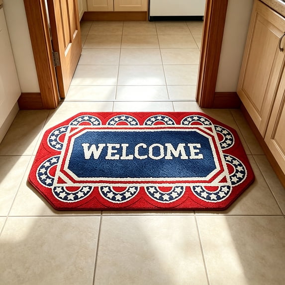 4th of July Patriotic Welcome Front Door Mat, 15.75"x 27.56" Decorative Doormat Floor Entryway Rug, USA Farmhouse Indoor Outdoor Home Kitchen Decoration