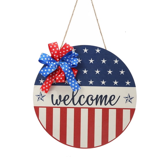 4th of July Patriotic Wooden Welcome Wreath for Front Door,11.81 Inch 250th Anniversary Decorations Memorial Day & Independence Day Decorations - Round Outdoor Door Hanger for Porch,Wall,Window