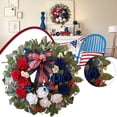 thumbnail image 1 of 4th of July Patriotic Wreath with Flag Ribbon, 17.72 Inch Red White Blue Rose and Eucalyptus Wreath, Festive Independence Day Decor for Front Door, Porch, Mantel and Holiday Celebrations, 1 of 7
