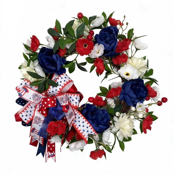 4th of July Patriotic Wreath: Front Door 16 Inch Red White and Blue Wreaths 250 Anniversary USA Outdoor Decorations - Fourth of July America Summer Wreath with Hanger for Home Party Gift