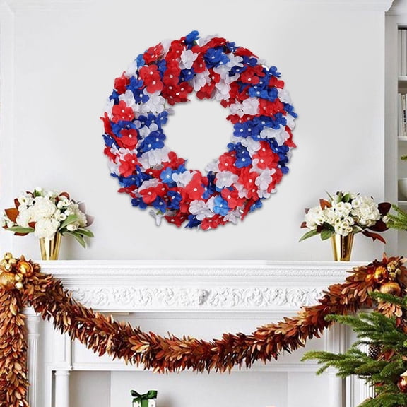 4th of July Patriotic Wreath; Independence Day Front Door Wreath; Red White and Blue Memorial Day Star Ribbon Wreath; USA Outdoor Decor; American Flag Summer Festive Porch Decoration