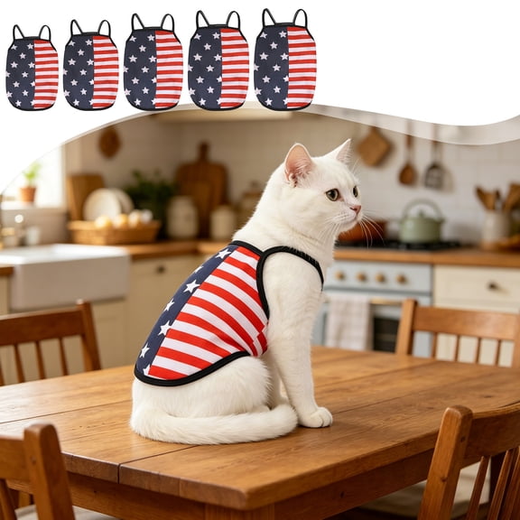 4th of July Pet Vest, Star Spangled Banner Print, Red White Blue Dog Cat Costume, Independence Day Party Apparel, Lightweight Spandex Material, Soft Breathable Fabric, Festive Parade Outfit, Topliu