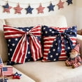 thumbnail image 1 of 4th of July Pillow Cover 18x18 Inch Set of 2 Bow America Flag Stars Stripes Patriotic 3D Pillowcase Memorial Independence Day Decorations for Holiday Farmhouse Home Sofa Cushion Case,A,B, 1 of 11