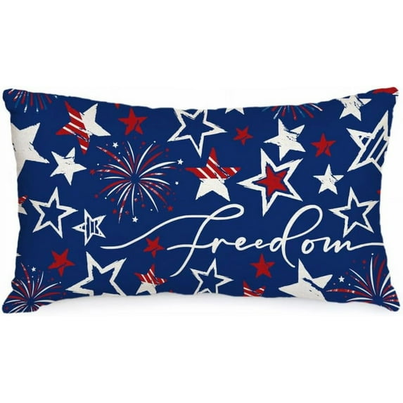4th of July Pillow Covers 12x20 Inch Stars Firework Freedom Decor Patriotic Holiday Pillow Case Independence Memorial Day Decorations for Home Sofa Couch(Red) AA521-12
