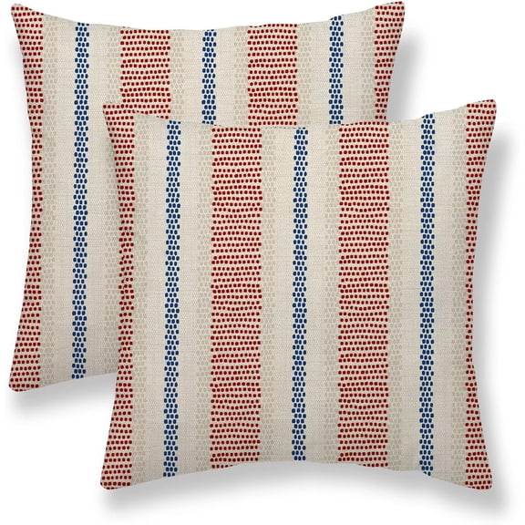 4th of July Pillow Covers 16 x 16 Inch Set of 2 Navy Blue Red Polka Dot Striped Decorative Outdoor Throw Pillow Covers Linen Modern Boho Geometry Pillowcase for Home Sofa Couch Decor
