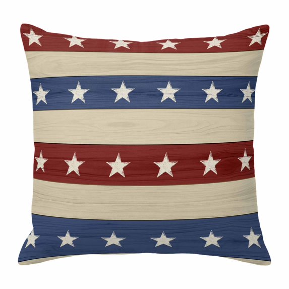 4th of July Pillow Covers 16x16 Inch, Blue Red Star Striped Independence Day Linen Pillowcase with Invisible Zipper, Decorative Throw Pillow Covers Cushion Case for Couch Sofa Bed Living Room