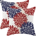 thumbnail image 1 of 4th of July Pillow Covers 16x16 Set of 2, Blue Red White Dahlia Floral Farmhouse Decorations Throw Pillow Covers Patriotic Independence Day Outdoors Decorative Linen Cushion Case for Couch Sofa Home, 1 of 6