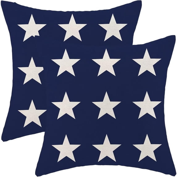 4th of July Pillow Covers 18 X 18 Inch Set of 2 Patriotic Blue Stars Decorative Throw Pillow Covers Memorial Day Independence Day Pillowcase for Couch Home Sofa Outdoor Decor