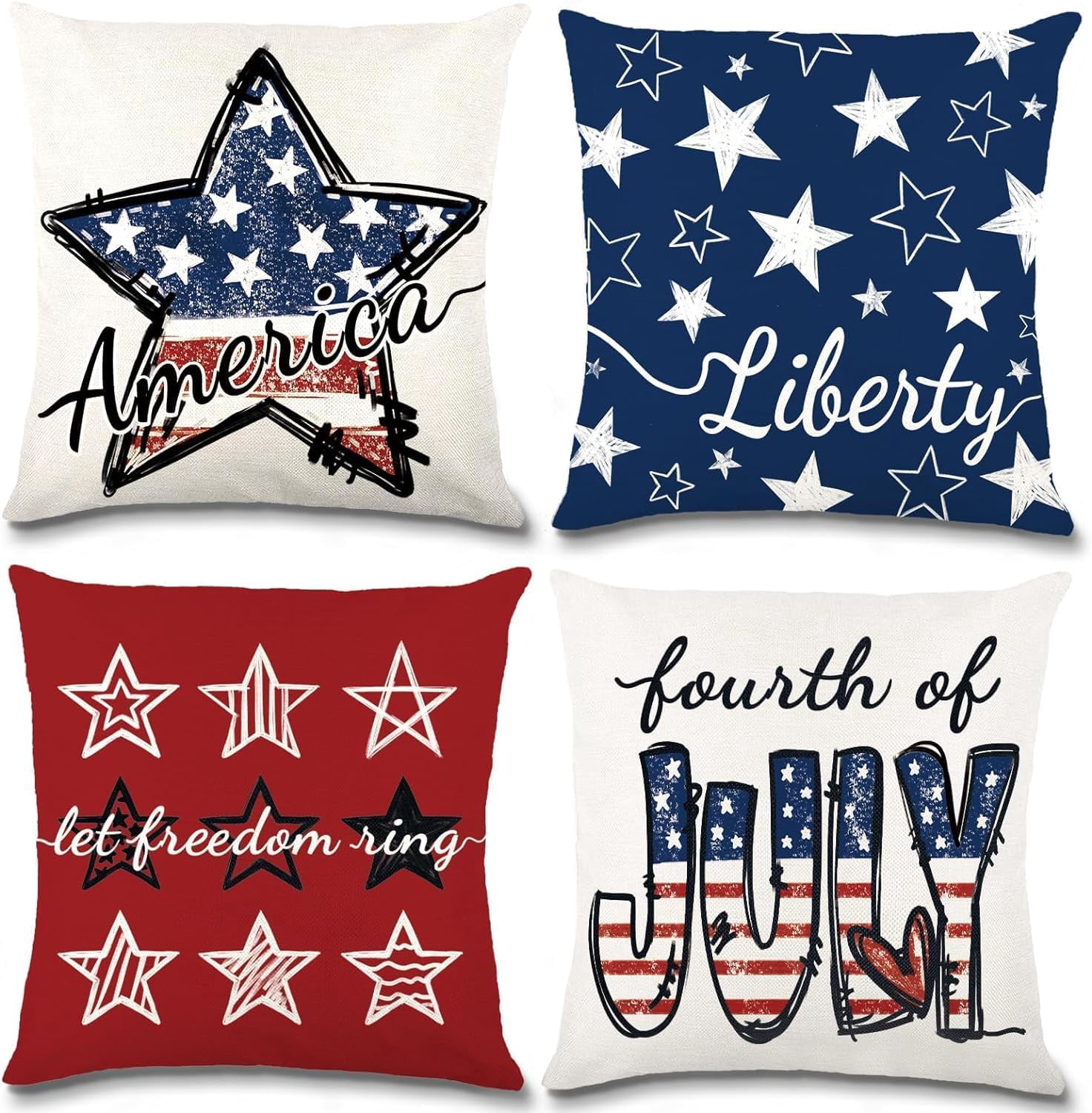 Old Glory - 4th of July Pillow Cover - 18x18 in – Cotton and  4th of July Pillow Covers 18x18 inch Set of 8- 4th of July Decor Cream main image 1