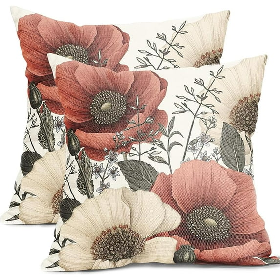 4th of July Pillow Covers 18x18 Inch Red Blue Floral Patriotic Outdoor Decorative Throw Pillow Covers Set of 2 Independence Day Pillowcases Farmhouse Cotton Linen Cushion Covers for Couch Home Decor