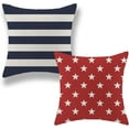 thumbnail image 1 of 4th of July Pillow Covers 18x18 Inch Set of 2, Blue Stripes Red Stars Patriotic Decorative Throw Pillow Covers Outdoor Independence Memorial Day Pillow Cases Farmhouse for Sofa Couch Bed, 1 of 6
