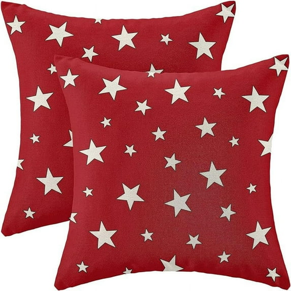 4th of July Pillow Covers 18x18 Inch Set of 2 Memorial Day Independence Day Red Stripe Blue Star Decor Throw Pillows American Flag USA Patriotic Outdoor Cushion Cases for Couch Bed Decorations