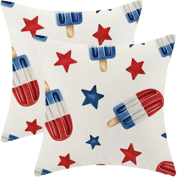 4th of July Pillow Covers 18x18 Inch Set of 2 Red Blue Stars Decor Patriotic Throw Pillows Independence Memorial Day Pillowcase Summer Outdoor Decorations Farmhouse Cushion Case for Sofa Home