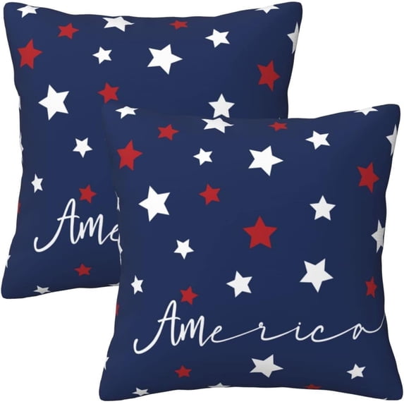 4th of July Pillow Covers 18x18 Memorial Day Patriotic Pillow Covers Holiday American Flag Blue Red Stars Outdoor Decorative Pillowcase Cushion Cover for Independence Day Home Couch Sofa, Set of 2