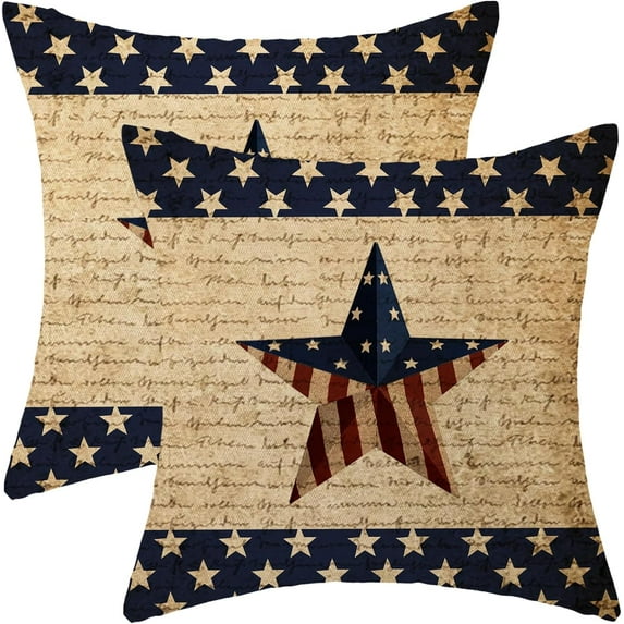 4th of July Pillow Covers 18x18 Pack of 2 Independence Day American Stars Throw Pillow Covers Outdoor Decoration,Memorial Day Patriotic Vintage Pillowcase Decorative Cushion Case for Home Sofa