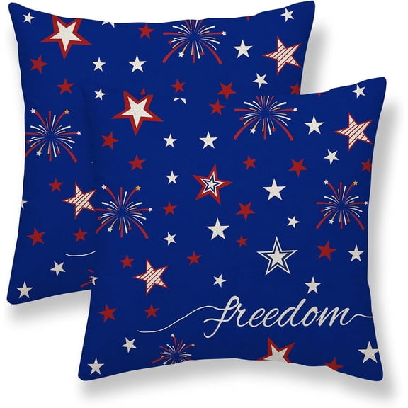 4th of July Pillow Covers 18x18 Set of 2, Freedom Star Patriotic Memorial Day Decorations Throw Pillow Covers Indepence day Holiday Outdoor Cushion Case Linen Square Decor for Home Couch Sofa