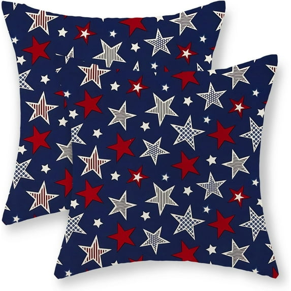 4th of July Pillow Covers 18x18 Set of 2 Navy Blue Red White Stars Patriotic Decor Throw Pillows Independence Day Summer Outdoor Decoration Farmhouse Pillowcase Cushion Cover for Couch Sofa