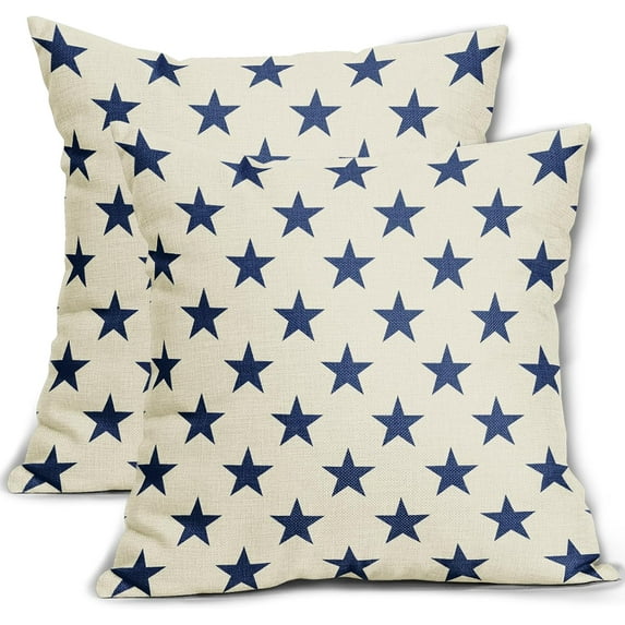 4th of July Pillow Covers 18x18 Set of 2 Navy Blue Star Americana Independence Day Patriotic Decorative Outdoor Throw Pillow Cases Farmhouse Decor for Sofa Couch Bed Fourth July Holiday Decorations