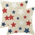 thumbnail image 1 of 4th of July Pillow Covers 18x18 Set of 2, White Red Blue Stars Decor Patriotic Throw Pillows Independence Memorial Day Pillowcase Outdoor Decorations Linen Farmhouse Cushion Case for Sofa Home, 1 of 6