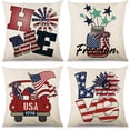 thumbnail image 1 of 4th of July Pillow Covers 18x18 Set of 4 Independence Day Memorial Day Patriotic Farmhouse Decor Holiday Stars and USA Truck Summer Throw Pillow Case for Sofa, Bed, Couch, Car, Home Couch, 1 of 7