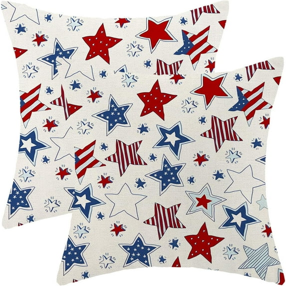 4th of July Pillow Covers 20x20 Pack of 2 Independence Day American Flag Stars Throw Pillow Cover Outdoor Decor,Memorial Day Patriotic Pillowcase Decorative Cushion Case for Couch Sofa