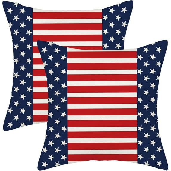 4th of July Pillow Covers 20x20 Red Stripes Blue White Patriotic Stars Outdoor Decor Throw Pillows for Couch Independence Day Memory Day Pillowcase Decorative Cushion Case for Sofa Bed Set of 2
