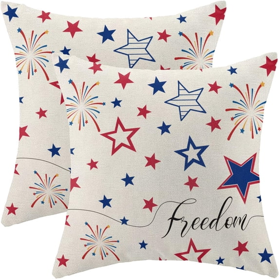 4th of July Pillow Covers 20x20 Set of 2, Independence Day American Flag Stars Decorative Throw Pillows Linen Memorial Day Patriotic Cushion Pillow Covers for Sofa Couch Summer Outdoor Decor