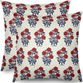 thumbnail image 1 of 4th of July Pillow Covers 20x20 Set of 2 Navy Blue Red Floral Leaves Block Print Outdoor Decorative Throw Pillows Farmhouse Pillowcases Linen Cushion Case Decor for Home Sofa Couch Bed, 1 of 6