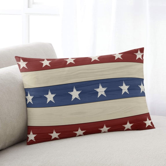 4th of July Pillow Covers 20x26 Inch Standard Size, Blue Red Star Striped Independence Day Decorative Pillowcase with Zipper, Microfiber Breathable Pillowcases for Sofa Bed Living Room