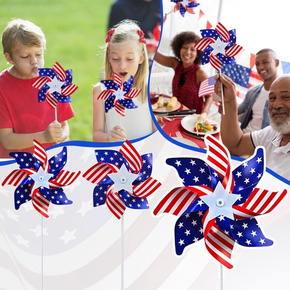 4th of July Pinwheels; Independence Day American Flag Spinner; Red White and Blue Memorial Day Wind Spinner; Outdoor Garden Yard Decoration; Party Supplies Summer Lawn Ornament Stake