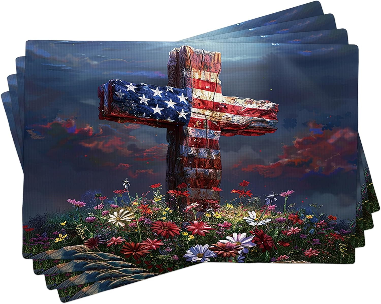 4th of July Placemats Christian Cross Floral Landscape Memorial Day ...