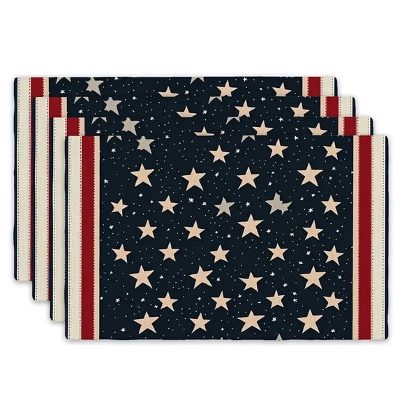 4th of July Placemats for Dining Table Set of 4 Red Blue Stripes Stars Place Mats American Flag Independence Day Tablemats July 4th Place Mats for Memorial Day Holiday Kitchen Dinner Party Decor
