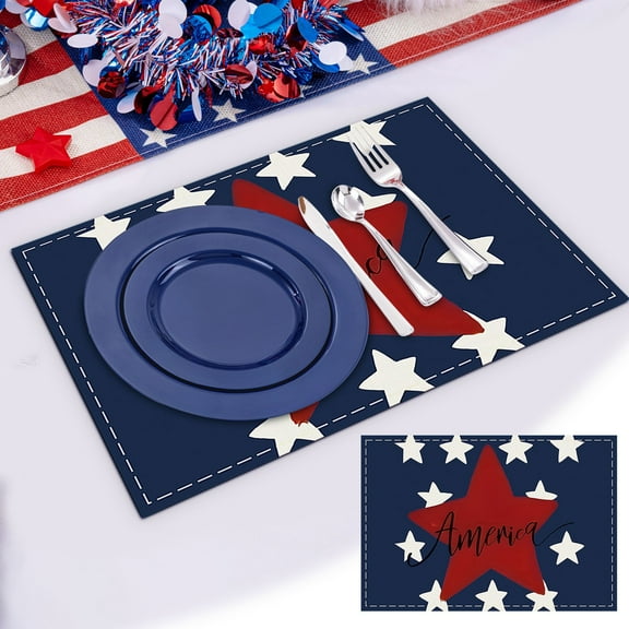 4th of July Placemats, Red Blue Stars Firework Placemat for Dining Table Decorations, Freedom America Table Mats for Celebrating the 250th Anniversary of the Founding of the United States