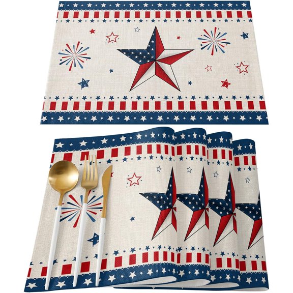 4th of July Placemats Set of 4 American USA Flag Place Mats Patriotic Star Red Stripes Independence Day Tablemats July 4th Place Mats Table Decoration for Memorial Day Holiday Dinner Party Kitchen