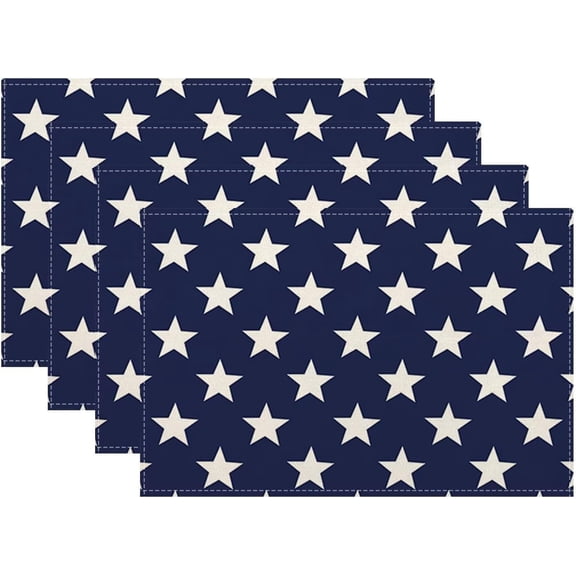 4th of July Placemats Set of 4, Patriotic Blue Stars Decorative Table Mat 12 x 18 Inch Heat Resistant Non Slip Line Fabric Independence Da Place mat for Holiday Party Kitchen Dining