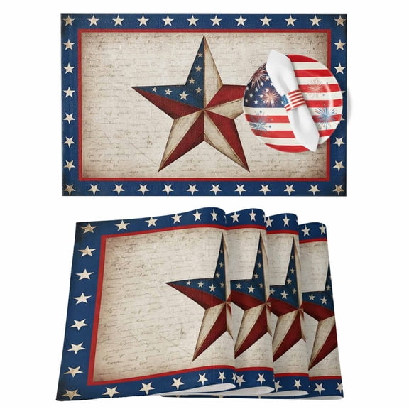 4th of July Placemats Set of 4 Patriotic Star Stripes Place Mats Independence Day Placemat Red White and Blue Table Mats for Dining Kitchen Table Holiday Dinner Party Home July 4th Decor 13x19 Inch